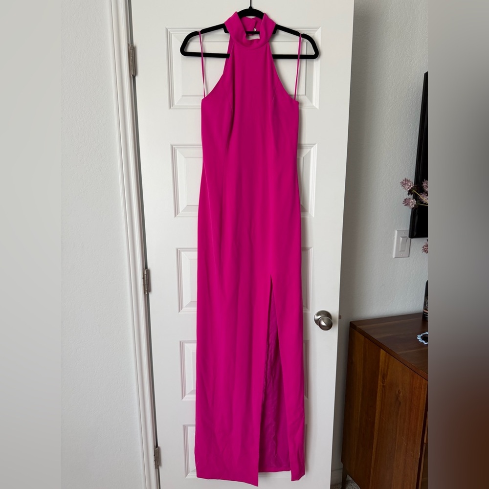 JAYGODFREY Hot Pink Halter Maxi Dress with Side Slit